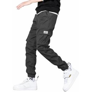 JMIERR Mens Casual Cargo Pants Stretch Elastic Waist Drawstring Joggers Pants Tapered Sweatpants for Men Multi Pockets(Dark Gray)