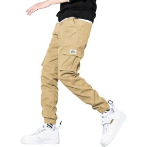 JMIERR Mens Casual Cargo Pants Stretch Elastic Waist Drawstring Joggers Pants Tapered Sweatpants for Men Multi Pockets(Khaki)