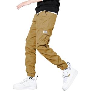 JMIERR Mens Casual Cargo Pants Stretch Elastic Waist Drawstring Joggers Pants Tapered Sweatpants for Men Multi Pockets(Light Tan)