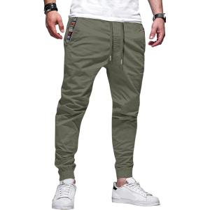JMIERR Men’s Casual Chino Joggers Pants Cotton Twill Elastic Drawstring Waist Tapered Pants with Pockets(Vineyard Green)