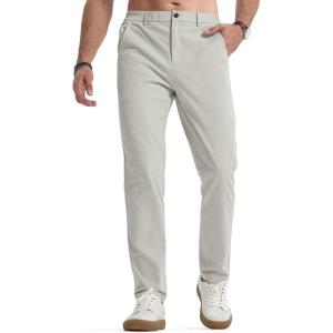 JMIERR Men’s Casual Chino Pants Stretch Washed Crinkle 4 Way Textured Pants with Zipper Pockets and Elastic Waistband(Light Grey)