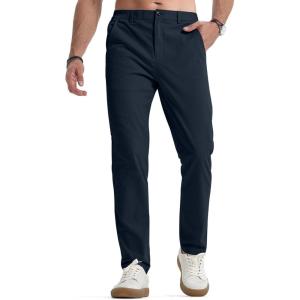 JMIERR Men’s Casual Chino Pants Stretch Washed Crinkle 4 Way Textured Pants with Zipper Pockets and Elastic Waistband(Navy Blue)