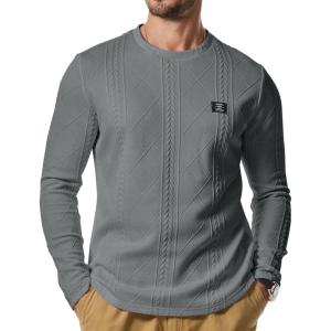 JMIERR Mens Casual Long Sleeve Knit Shirts Crew Neck Collar Pullover Sweatshirt(Dark Grey)