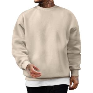 JMIERR Men’s Casual Long Sleeves Crewneck Sweatshirts Cotton Pullover Sweatshirt for Men(Beige)