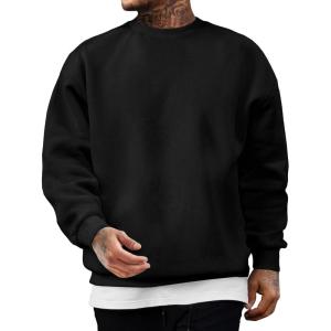 JMIERR Men’s Casual Long Sleeves Crewneck Sweatshirts Cotton Pullover Sweatshirt for Men(Black)