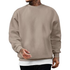 JMIERR Men’s Casual Long Sleeves Crewneck Sweatshirts Cotton Pullover Sweatshirt for Men(Pale Khaki)