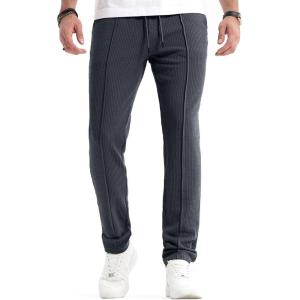 JMIERR Men’s Casual Pants Lightweight Stretch Ribbed Knit Textured Drawstring Slim Fit Tapered Pants with Pockets(Dark Grey)