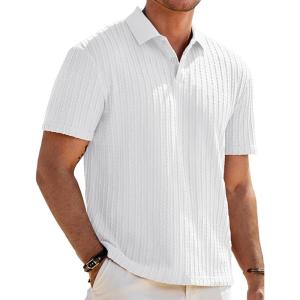 JMIERR Mens Casual Polo Shirt Summer Short Sleeve Vacation Button Beach Knit Stretchy Golf Shirts(1 White)