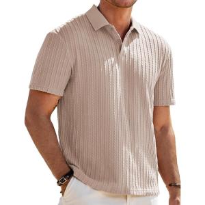 JMIERR Mens Casual Polo Shirt Summer Short Sleeve Vacation Button Beach Knit Stretchy Golf Shirts(A Light Brown)