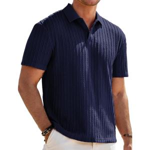 JMIERR Mens Casual Polo Shirt Summer Short Sleeve Vacation Button Beach Knit Stretchy Golf Shirts(M Blue)