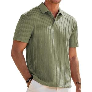 JMIERR Mens Casual Polo Shirt Summer Short Sleeve Vacation Button Beach Knit Stretchy Golf Shirts(M Green)