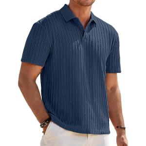 JMIERR Mens Casual Polo Shirt Summer Short Sleeve Vacation Button Beach Knit Stretchy Golf Shirts(P Blue 3)