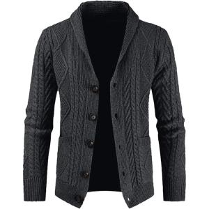 JMIERR Men’s Casual Wool Blend Cardigan Sweaters Long Sleeve Shawl Collar Buttons Down Cable Knit Sweater(2 Dark Grey)