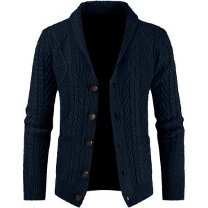 JMIERR Men’s Casual Wool Blend Cardigan Sweaters Long Sleeve Shawl Collar Buttons Down Cable Knit Sweater(3 Blue)