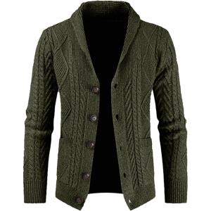 JMIERR Men’s Casual Wool Blend Cardigan Sweaters Long Sleeve Shawl Collar Buttons Down Cable Knit Sweater(4 Green)