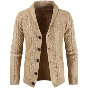 JMIERR Men’s Casual Wool Blend Cardigan Sweaters Long Sleeve Shawl Collar Buttons Down Cable Knit Sweater(6 Khaki)