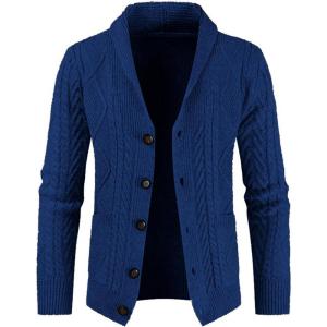 JMIERR Men’s Casual Wool Blend Cardigan Sweaters Long Sleeve Shawl Collar Buttons Down Cable Knit Sweater(D Blue)