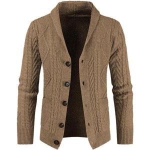 JMIERR Men’s Casual Wool Blend Cardigan Sweaters Long Sleeve Shawl Collar Buttons Down Cable Knit Sweater(D Brown)