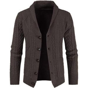 JMIERR Men’s Casual Wool Blend Cardigan Sweaters Long Sleeve Shawl Collar Buttons Down Cable Knit Sweater(D Brown2)