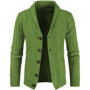 JMIERR Men’s Casual Wool Blend Cardigan Sweaters Long Sleeve Shawl Collar Buttons Down Cable Knit Sweater(D Green)