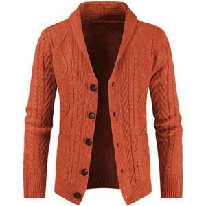 JMIERR Men’s Casual Wool Blend Cardigan Sweaters Long Sleeve Shawl Collar Buttons Down Cable Knit Sweater(D Orange)