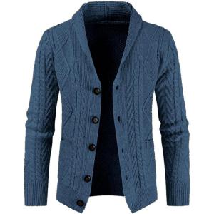 JMIERR Men’s Casual Wool Blend Cardigan Sweaters Long Sleeve Shawl Collar Buttons Down Cable Knit Sweater(D Sky Blue)