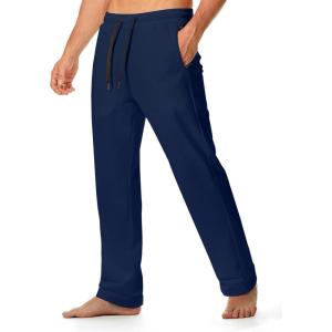 JMIERR Men’s Casual Yoga Sweatpants Athletic Lounge Pants Open Bottom Lightweight Jersey Pants for Men with Pockets(Navy Blue)