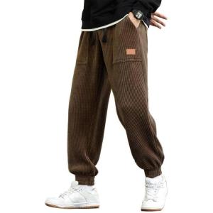 JMIERR Mens Corduroy Joggers Pants Casual Cargo Pants Drawstring Elastic Waist Baggy Tapered Sweatpants with Pockets(Brown)