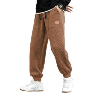 JMIERR Mens Corduroy Joggers Pants Casual Cargo Pants Drawstring Elastic Waist Baggy Tapered Sweatpants with Pockets(Dark Brown)