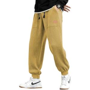 JMIERR Mens Corduroy Joggers Pants Casual Cargo Pants Drawstring Elastic Waist Baggy Tapered Sweatpants with Pockets(Ginger Yellow)