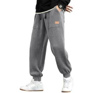 JMIERR Mens Corduroy Joggers Pants Casual Cargo Pants Drawstring Elastic Waist Baggy Tapered Sweatpants with Pockets(Gray)