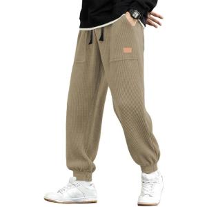 JMIERR Mens Corduroy Joggers Pants Casual Cargo Pants Drawstring Elastic Waist Baggy Tapered Sweatpants with Pockets(Light Brown)