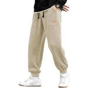 JMIERR Mens Corduroy Joggers Pants Casual Cargo Pants Drawstring Elastic Waist Baggy Tapered Sweatpants with Pockets(Light Khaki)