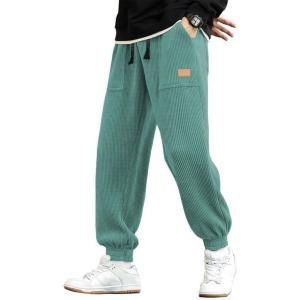 JMIERR Mens Corduroy Joggers Pants Casual Cargo Pants Drawstring Elastic Waist Baggy Tapered Sweatpants with Pockets(Mist Green)