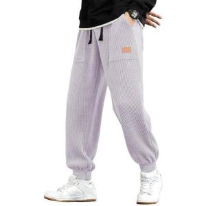 JMIERR Mens Corduroy Joggers Pants Casual Cargo Pants Drawstring Elastic Waist Baggy Tapered Sweatpants with Pockets(Purple)