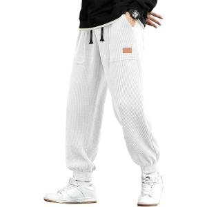 JMIERR Mens Corduroy Joggers Pants Casual Cargo Pants Drawstring Elastic Waist Baggy Tapered Sweatpants with Pockets(White)
