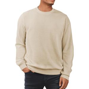 JMIERR Mens Crewneck Sweatshirt Casual Long Sleeve Texture Pullover Shirt for Men(Apricot)