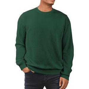 JMIERR Mens Crewneck Sweatshirt Casual Long Sleeve Texture Pullover Shirt for Men(Green)