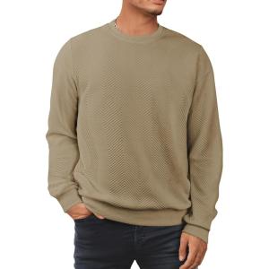 JMIERR Mens Crewneck Sweatshirt Casual Long Sleeve Texture Pullover Shirt for Men(Khaki)