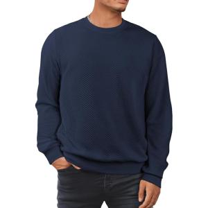 JMIERR Mens Crewneck Sweatshirt Casual Long Sleeve Texture Pullover Shirt for Men(Navy Blue)