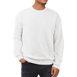 JMIERR Mens Crewneck Sweatshirt Casual Long Sleeve Texture Pullover Shirt for Men(White)