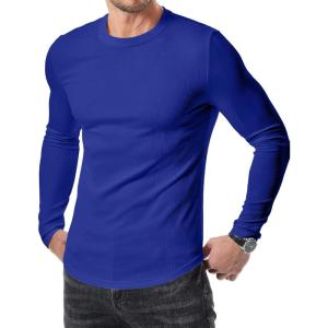 JMIERR Mens Fall Crewneck Shirt Long Sleeve Anti-Wrinkle Casual Muscle T Shirts Longline Ribbed Shirts(Dark Blue)