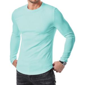 JMIERR Mens Fall Crewneck Shirt Long Sleeve Anti-Wrinkle Casual Muscle T Shirts Longline Ribbed Shirts(Mint Green)