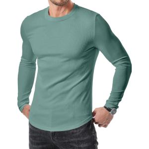 JMIERR Mens Fall Crewneck Shirt Long Sleeve Anti-Wrinkle Casual Muscle T Shirts Longline Ribbed Shirts(Mist Green)
