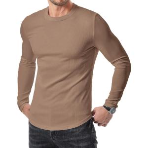 JMIERR Mens Fall Crewneck Shirt Long Sleeve Anti-Wrinkle Casual Muscle T Shirts Longline Ribbed Shirts(Smoke Gray)
