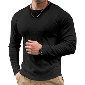 JMIERR Mens Fall Crewneck Shirt Long Sleeve Anti-Wrinkle Casual Muscle T Shirts Workout Slim Fitted(0 Black)