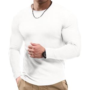 JMIERR Mens Fall Crewneck Shirt Long Sleeve Anti-Wrinkle Casual Muscle T Shirts Workout Slim Fitted(0 White)