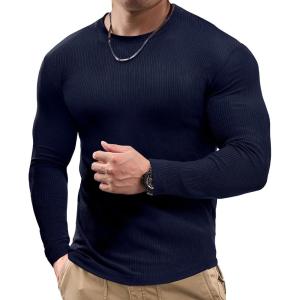 JMIERR Mens Fall Crewneck Shirt Long Sleeve Anti-Wrinkle Casual Muscle T Shirts Workout Slim Fitted(B Blue)