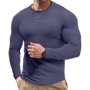 JMIERR Mens Fall Crewneck Shirt Long Sleeve Anti-Wrinkle Casual Muscle T Shirts Workout Slim Fitted(C Blue 2)