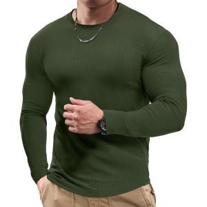 JMIERR Mens Fall Crewneck Shirt Long Sleeve Anti-Wrinkle Casual Muscle T Shirts Workout Slim Fitted(C Green)